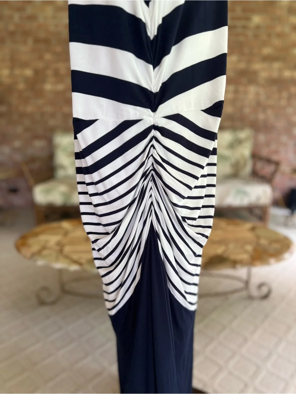 Soft Surroundings Vela Infinity Navy Blue White Striped Ruched Maxi Dress 3X